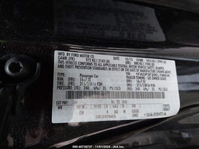 Ford FOCUS SE 2014 1FADP3F29EL196636 Image 9