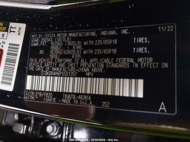 5TDKDRAH6PS501357 Toyota Highlander Le