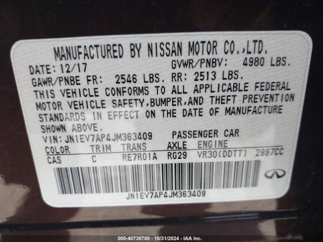 JN1EV7AP4JM363409 Infiniti Q50 3.0t Luxe