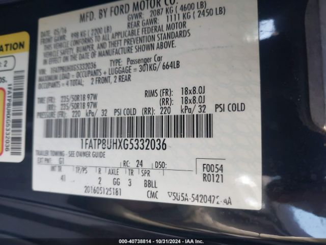 2016 FORD MUSTANG 1FATP8UHXG5332036 Photo 8