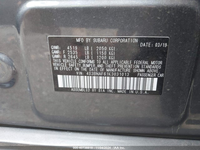 Subaru Legacy 2.5i Premium 2019 4S3BNAF61K3031013 Image 9