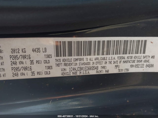 Jeep Compass Sport 2014 1C4NJCBA1ED603548 Image 9