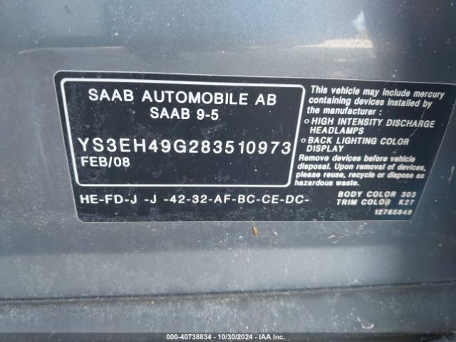 2008 SAAB 9-5 YS3EH49G283510973 Photo 8