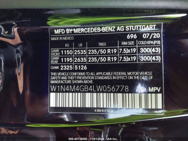 W1N4M4GB4LW056778 Mercedes-Benz GLB 250