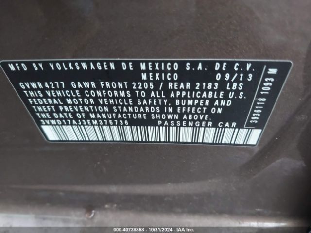3VWD17AJ3EM375736 Volkswagen Jetta 1.8t Se