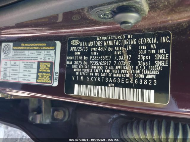 5XYKT3A63EG463823 KIA SORENTO LX