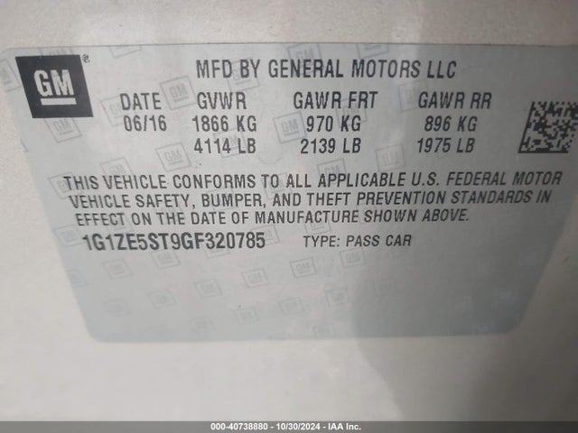 Chevrolet MALIBU 1LT 2016 1G1ZE5ST9GF320785 Image 9