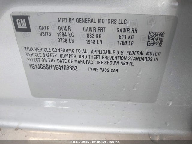 Chevrolet Sonic Lt Auto 2014 1G1JC5SH1E4106882 Image 9