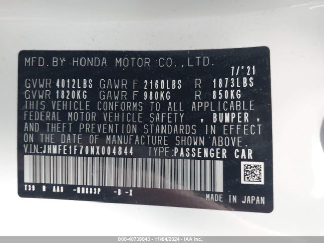 JHMFE1F70NX004844 Honda CIVIC EX