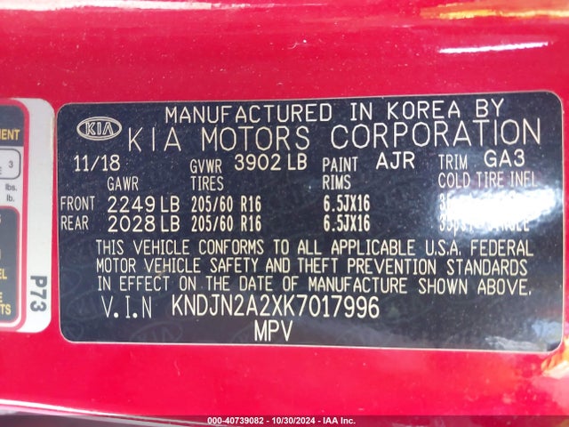 KIA Soul 2019 KNDJN2A2XK7017996 Image 9