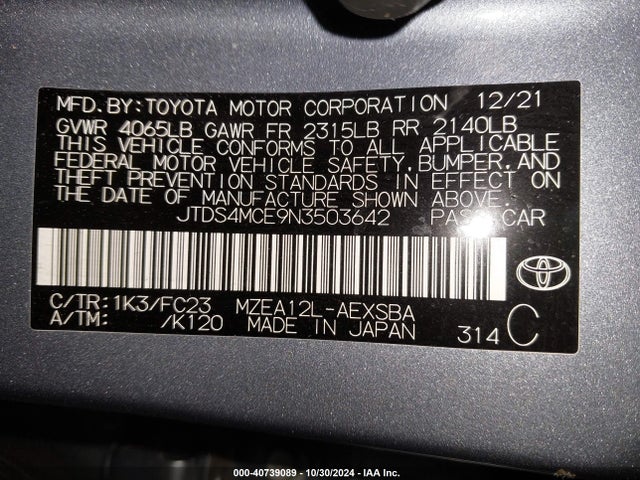 Toyota COROLLA SE 2022 JTDS4MCE9N3503642 Image 9