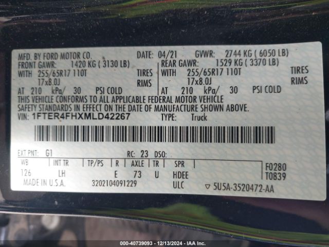 1FTER4FHXMLD42267 Ford RANGER XL