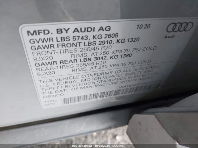 WA1B4AFY7M2021772 Audi Sq5 Premium Plus Tfsi Quattro Tiptronic