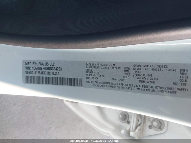 RAM 1500 Big Horn 2022 1C6RREFG5NN324223 Image 9
