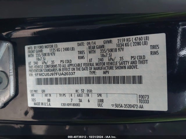Ford Escape Titanium 2015 1FMCU0J97FUA20337 Image 9