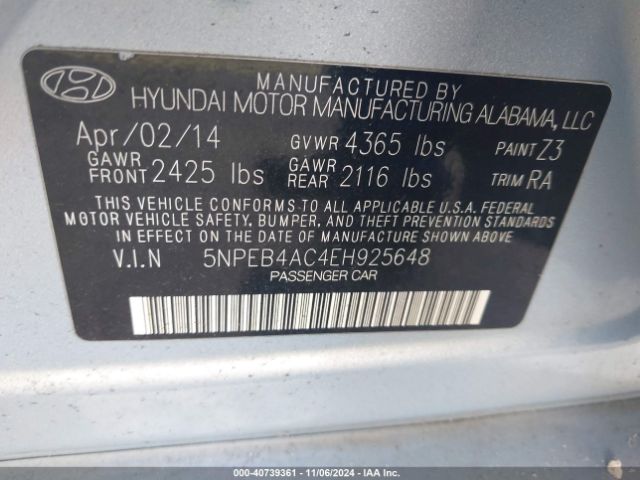 5NPEB4AC4EH925648 Hyundai SONATA GLS