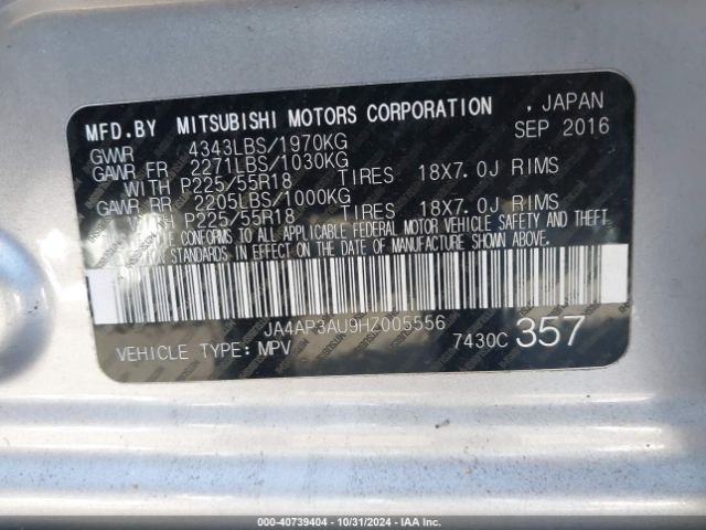 JA4AP3AU9HZ005556 Mitsubishi Outlander Sport 2.0 Es