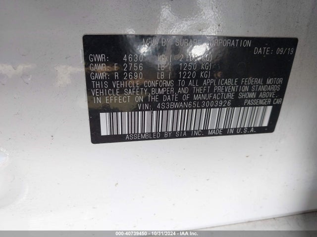 4S3BWAN65L3003926 Subaru Legacy Limited