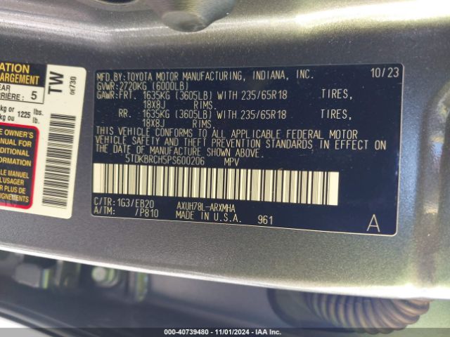5TDKBRCH5PS600206 Toyota Highlander Hybrid Xle