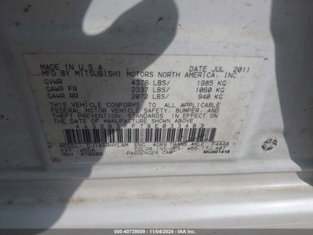 2011 MITSUBISHI GALANT 4A32B3FF7BE033483 Photo 8