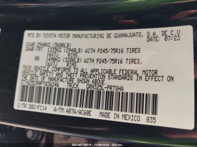 3TYAZ5CN9PT036246 Toyota Tacoma Sr5 V6