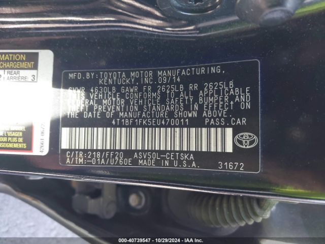4T1BF1FK5EU470011 Toyota CAMRY SE