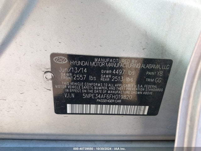 Hyundai Sonata Limited 2015 5NPE34AF6FH019820 Image 9