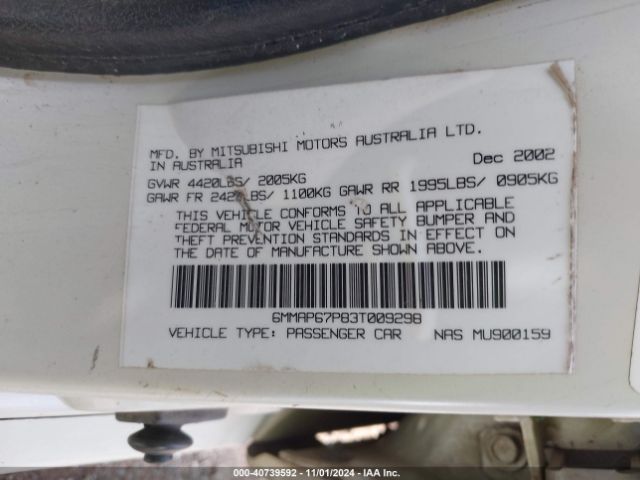 2003 MITSUBISHI DIAMANTE 6MMAP67P83T009298 Photo 8