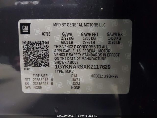 1GYKNARSXKZ117629 Cadillac Xt5 Standard