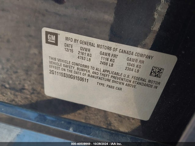 Chevrolet Impala 2lt 2016 2G1115S30G9150611 Image 9