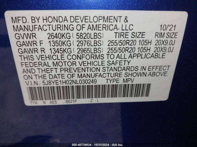 5J8YE1H02NL030249 Acura Mdx A-spec Package