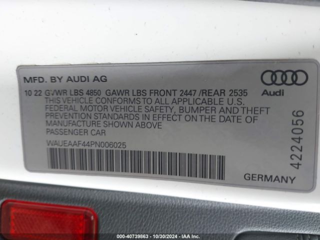 WAUEAAF44PN006025 Audi A4 Premium Plus 45 Tfsi S Line Quattro S Tronic