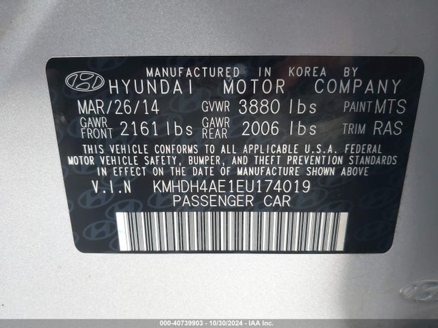 Hyundai ELANTRA SE 2014 KMHDH4AE1EU174019 Image 9