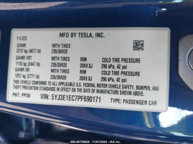 5YJ3E1EC7PF690171 Tesla Model 3 Performance Dual Motor All-wheel Drive