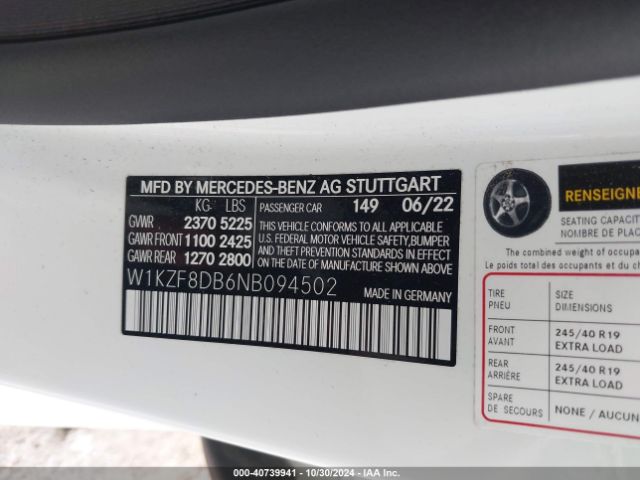 W1KZF8DB6NB094502 Mercedes-Benz E 350