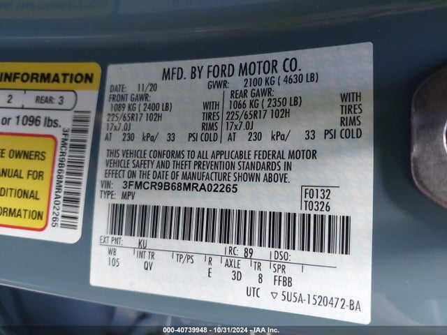 Ford Bronco Sport Big Bend 2021 3FMCR9B68MRA02265 Image 9