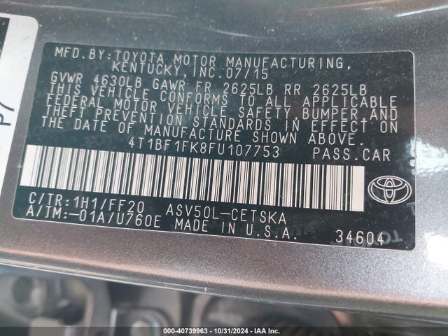 Toyota CAMRY SE 2015 4T1BF1FK8FU107753 Image 9