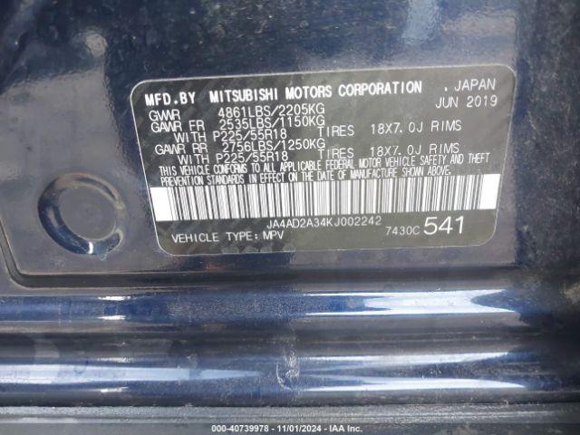 JA4AD2A34KJ002242 Mitsubishi Outlander Es