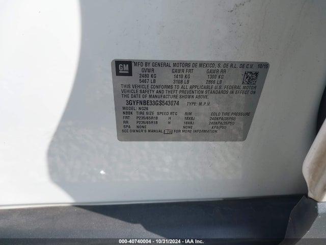 3GYFNBE33GS543074 Cadillac Srx Luxury Collection