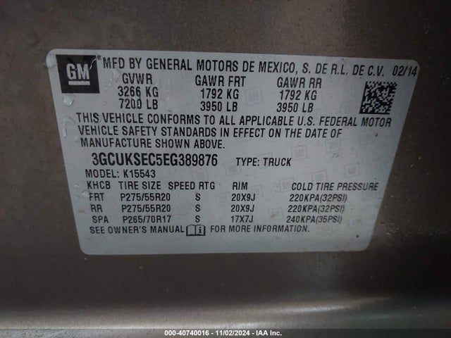 Chevrolet Silverado 1500 2lz 2014 3GCUKSEC5EG389876 Image 9