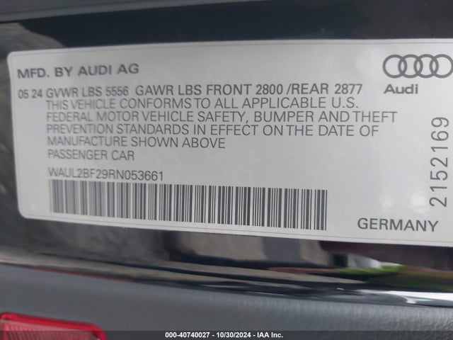 WAUL2BF29RN053661 Audi A6 Sedan Premium Plus 55 Tfsi Quattro S Tronic