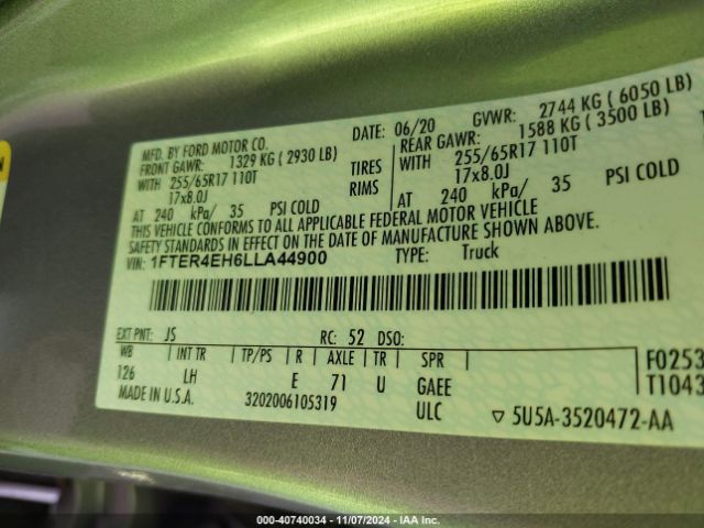1FTER4EH6LLA44900 Ford RANGER XL
