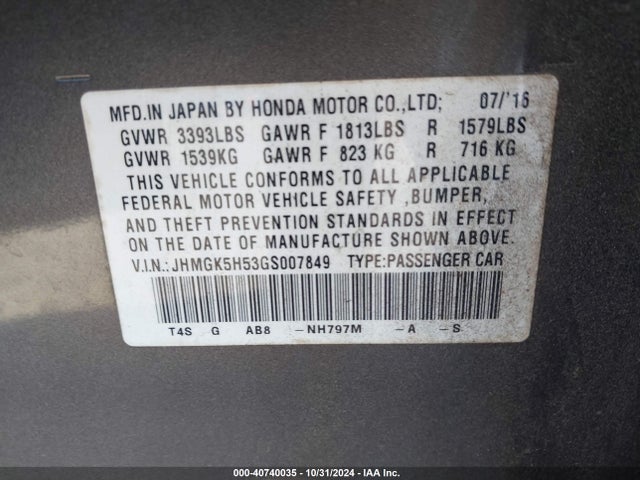 Honda FIT LX 2016 JHMGK5H53GS007849 Image 9