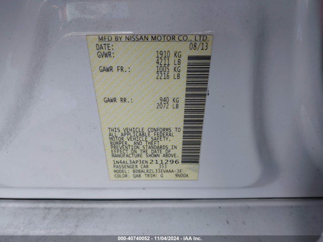 Nissan Altima 2.5 S 2014 1N4AL3AP3EN211296 Image 9