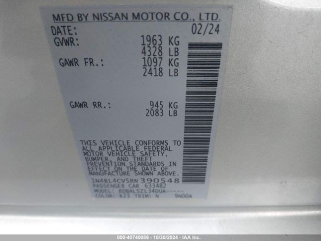 1N4BL4CV5RN390548 Nissan Altima Sr Fwd