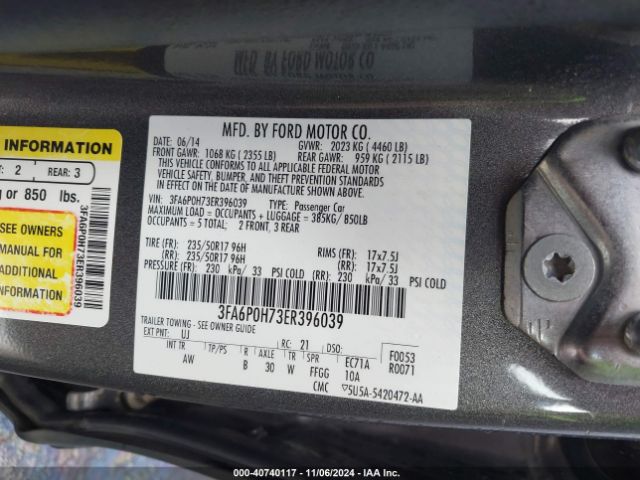 3FA6P0H73ER396039 Ford FUSION SE