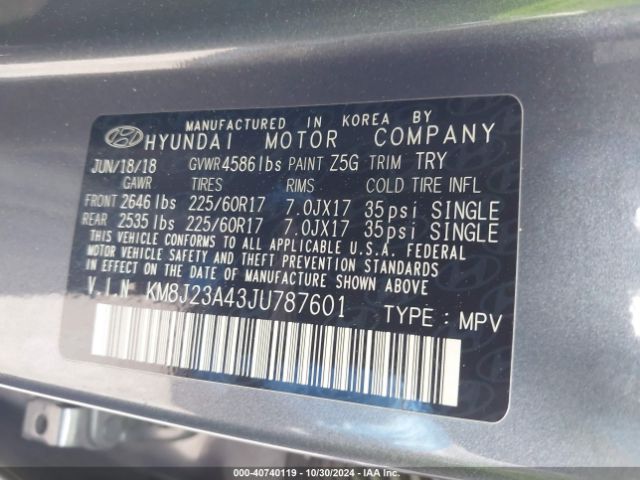 KM8J23A43JU787601 Hyundai TUCSON SE