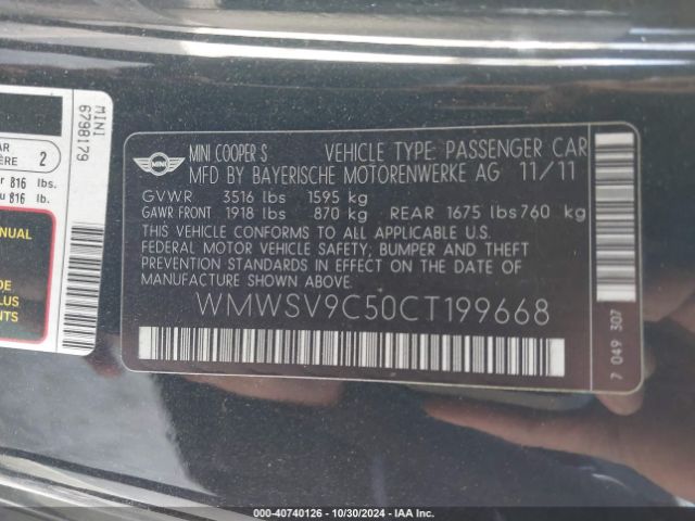 2012 MINI JOHN COOPER WORKS WMWSV9C50CT199668 Photo 8