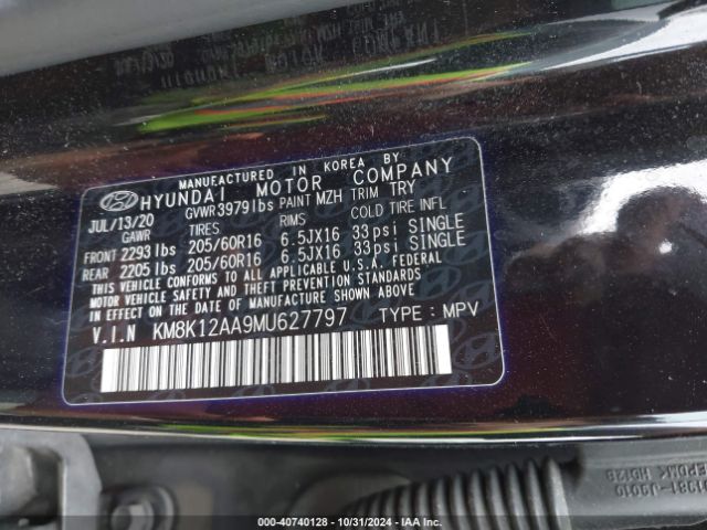KM8K12AA9MU627797 Hyundai Kona Se