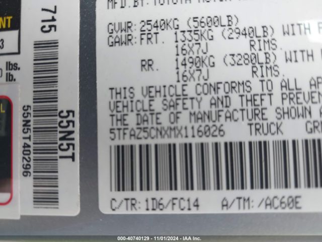 5TFAZ5CNXMX116026 Toyota Tacoma Sr5 V6
